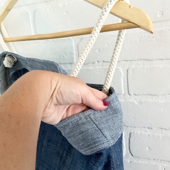 Anthropologie Amadi Mini dress Denim Blue Cream Rope-Strap Pockets Sz XS - Picture 8 of 12